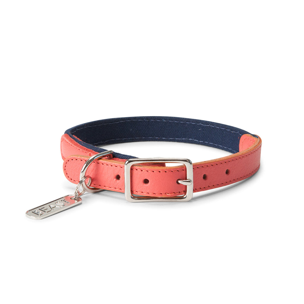 Leather Canvas Collar in Navy & Coral