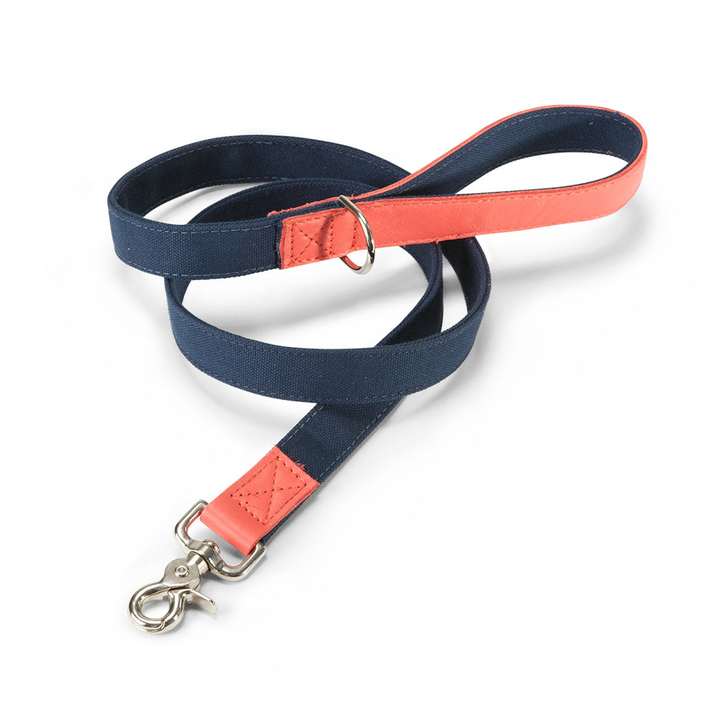 Leather Canvas Lead in Navy & Coral