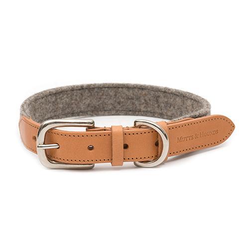 Camello Leather & Grey Tweed Dog Collar